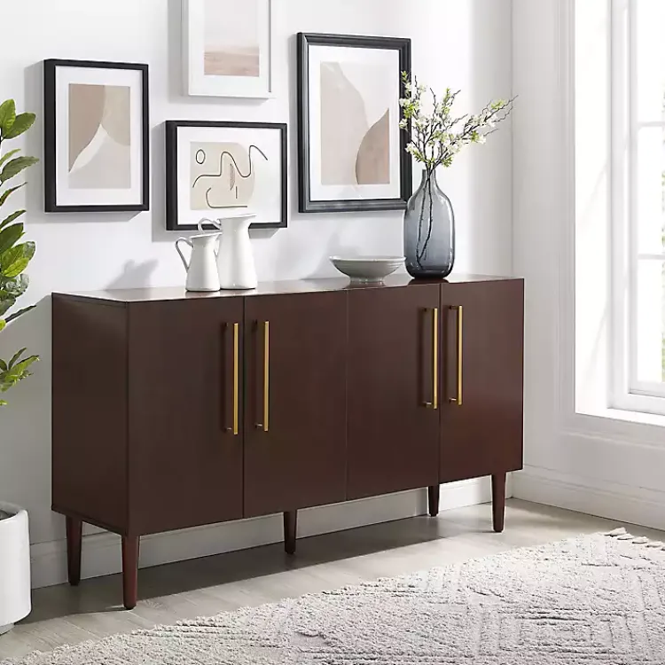 Kirklands Home Cabinets & Sideboards|Brown Wood and Gold 4-Door Cabinet