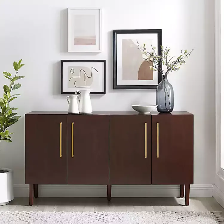 Kirklands Home Cabinets & Sideboards|Brown Wood and Gold 4-Door Cabinet