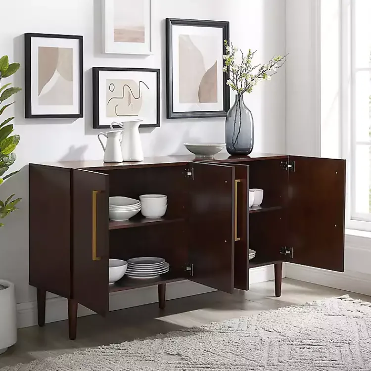 Kirklands Home Cabinets & Sideboards|Brown Wood and Gold 4-Door Cabinet