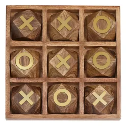 Sale Wood and Gold Tic Tac Toe Game Set Decorative Accents