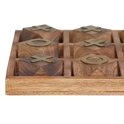 Sale Wood and Gold Tic Tac Toe Game Set Decorative Accents
