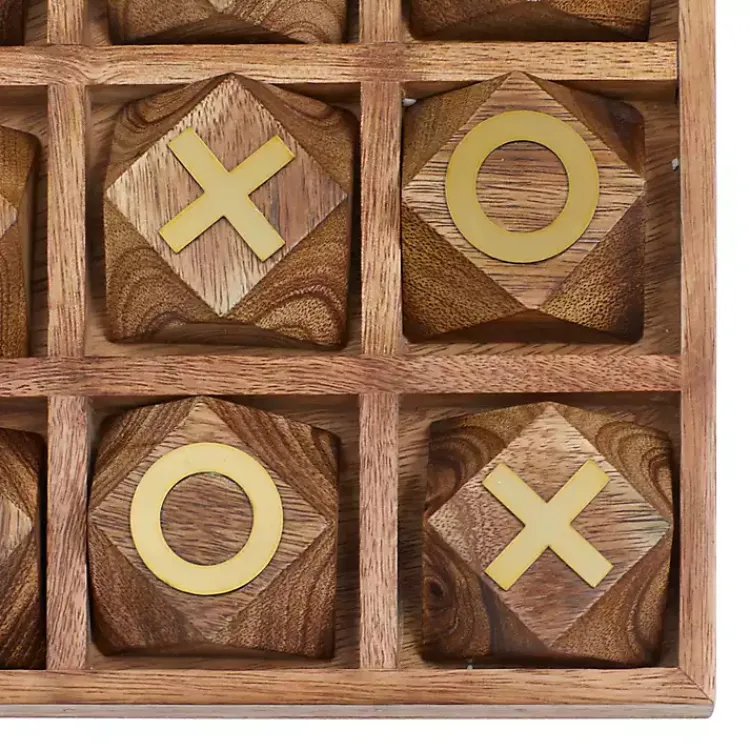 Sale Wood and Gold Tic Tac Toe Game Set Decorative Accents