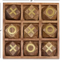 Sale Wood and Gold Tic Tac Toe Game Set Decorative Accents