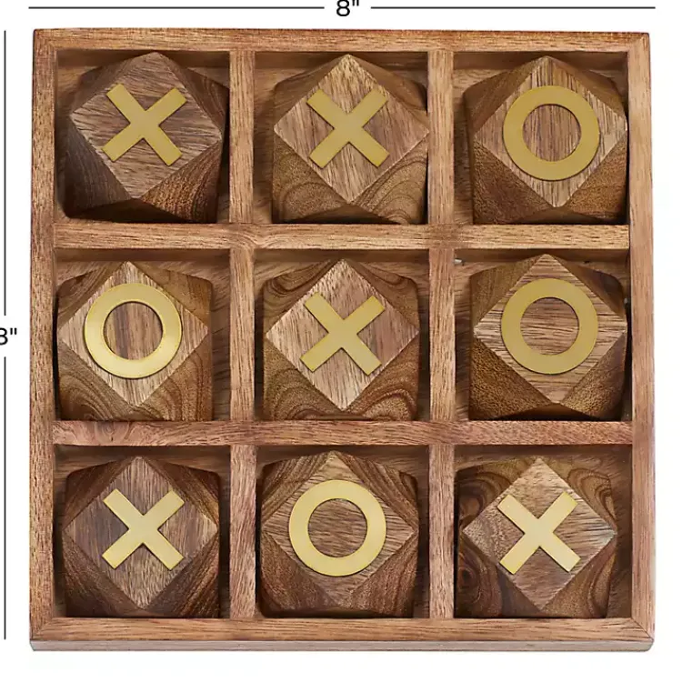 Sale Wood and Gold Tic Tac Toe Game Set Decorative Accents