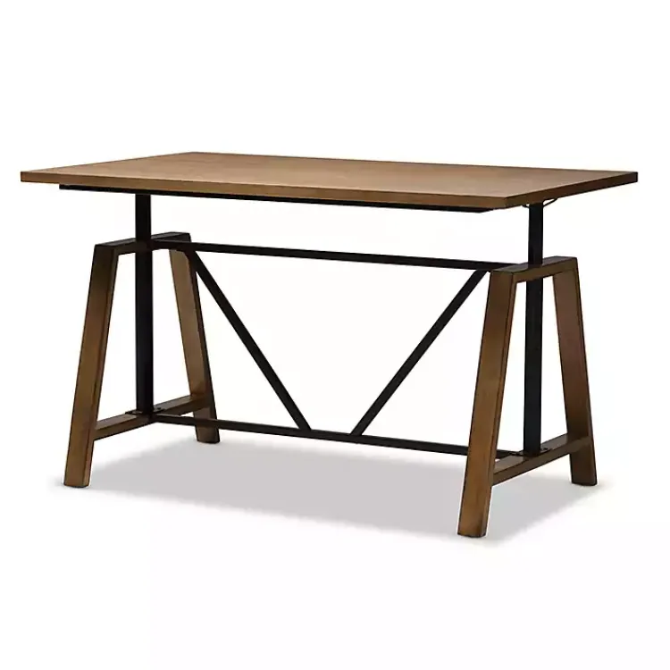 Kirklands Home Office Furniture|Brown Wood and Metal Linear Base Desk