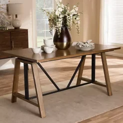 Kirklands Home Office Furniture|Brown Wood and Metal Linear Base Desk