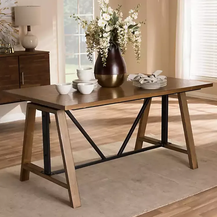 Kirklands Home Office Furniture|Brown Wood and Metal Linear Base Desk
