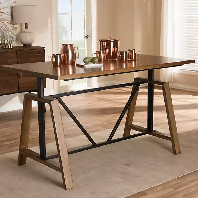 Kirklands Home Office Furniture|Brown Wood and Metal Linear Base Desk