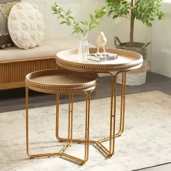 Kirklands Home Accent & End Tables|Wood Beaded Nesting Side Tables, Set of 2 Brown