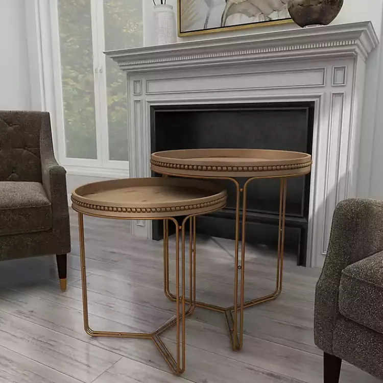 Kirklands Home Accent & End Tables|Wood Beaded Nesting Side Tables, Set of 2 Brown