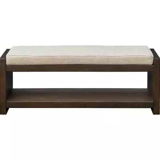 Kirklands Home Benches & Ottomans|Wood Bench with Cushion Brown