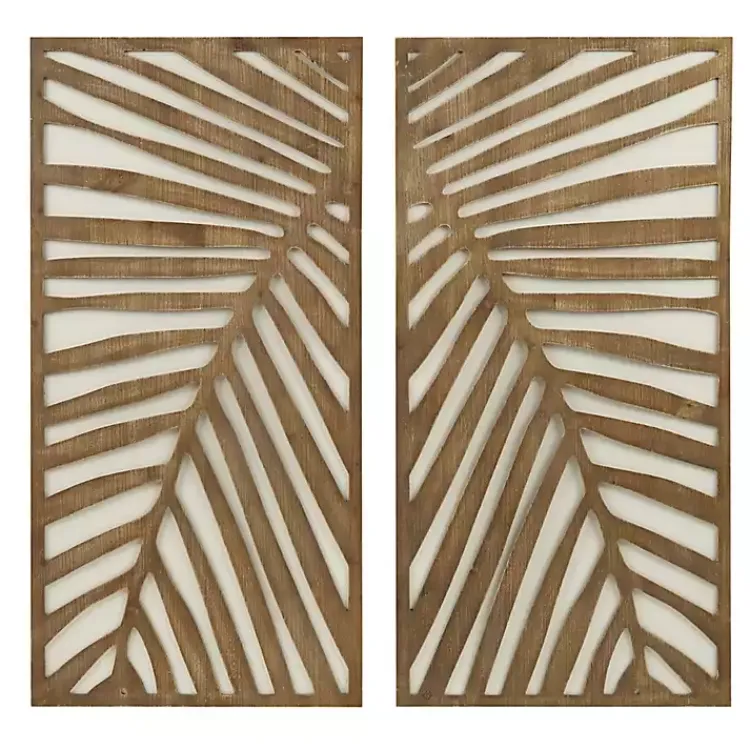 Kirklands Home Wall Plaques|Brown Wood Birch Palms Wall Plaques, Set of 2