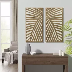 Kirklands Home Wall Plaques|Brown Wood Birch Palms Wall Plaques, Set of 2