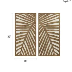Kirklands Home Wall Plaques|Brown Wood Birch Palms Wall Plaques, Set of 2