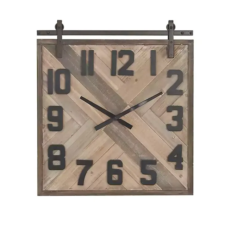 Kirklands Home Clocks|Brown Wood Black Metal Accent Square Wall Clock
