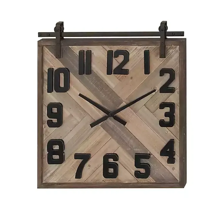 Kirklands Home Clocks|Brown Wood Black Metal Accent Square Wall Clock
