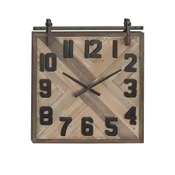 Kirklands Home Clocks|Brown Wood Black Metal Accent Square Wall Clock