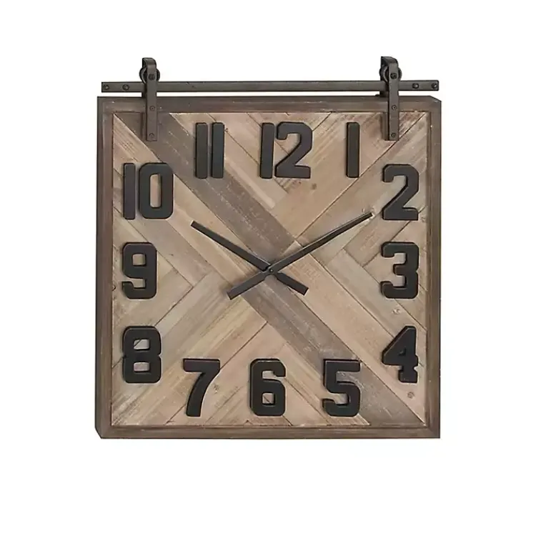 Kirklands Home Clocks|Brown Wood Black Metal Accent Square Wall Clock