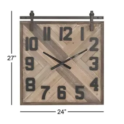 Kirklands Home Clocks|Brown Wood Black Metal Accent Square Wall Clock