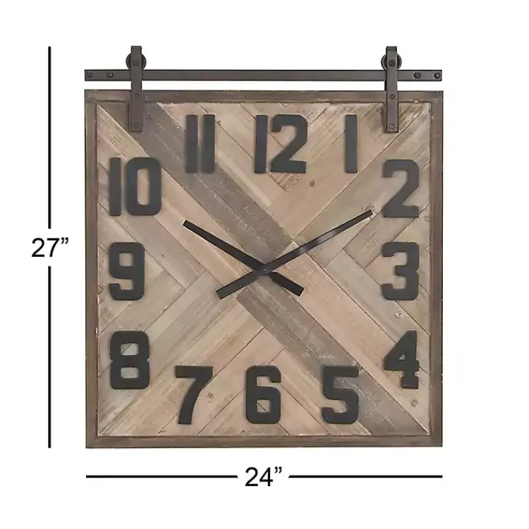 Kirklands Home Clocks|Brown Wood Black Metal Accent Square Wall Clock