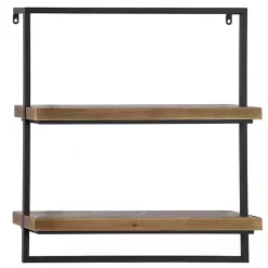 Kirklands Home Shelves|Brown Wood Black Metal Frame Wall Shelves