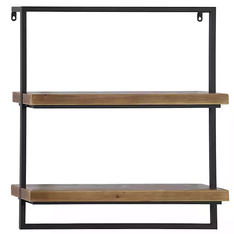 Kirklands Home Shelves|Brown Wood Black Metal Frame Wall Shelves