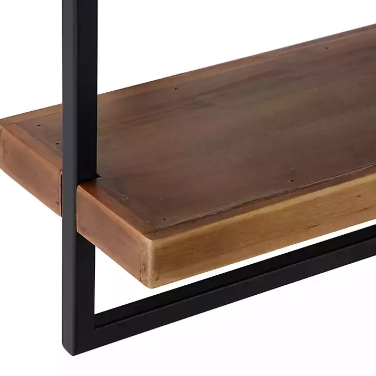 Kirklands Home Shelves|Brown Wood Black Metal Frame Wall Shelves