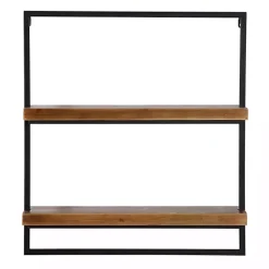 Kirklands Home Shelves|Brown Wood Black Metal Frame Wall Shelves