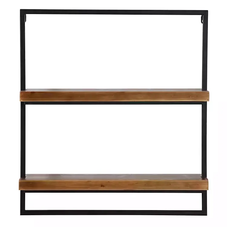 Kirklands Home Shelves|Brown Wood Black Metal Frame Wall Shelves