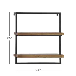 Kirklands Home Shelves|Brown Wood Black Metal Frame Wall Shelves