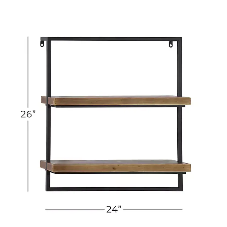 Kirklands Home Shelves|Brown Wood Black Metal Frame Wall Shelves