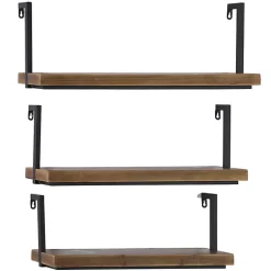 Kirklands Home Shelves|Brown Wood Black Metal Frame 3-pc. Wall Shelves