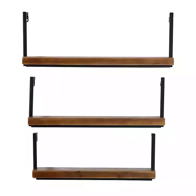 Kirklands Home Shelves|Brown Wood Black Metal Frame 3-pc. Wall Shelves
