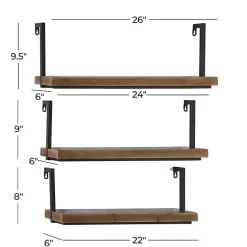Kirklands Home Shelves|Brown Wood Black Metal Frame 3-pc. Wall Shelves