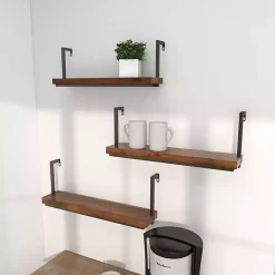 Kirklands Home Shelves|Brown Wood Black Metal Frame 3-pc. Wall Shelves