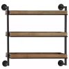 Kirklands Home Shelves|Brown Wood Black Metal Pipe Frame Wall Shelf