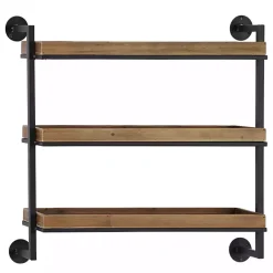 Kirklands Home Shelves|Brown Wood Black Metal Pipe Frame Wall Shelf