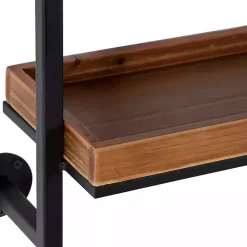 Kirklands Home Shelves|Brown Wood Black Metal Pipe Frame Wall Shelf