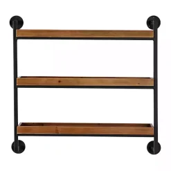 Kirklands Home Shelves|Brown Wood Black Metal Pipe Frame Wall Shelf