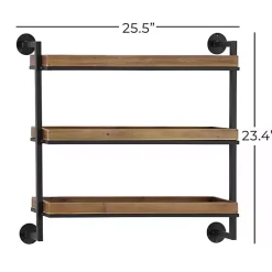 Kirklands Home Shelves|Brown Wood Black Metal Pipe Frame Wall Shelf