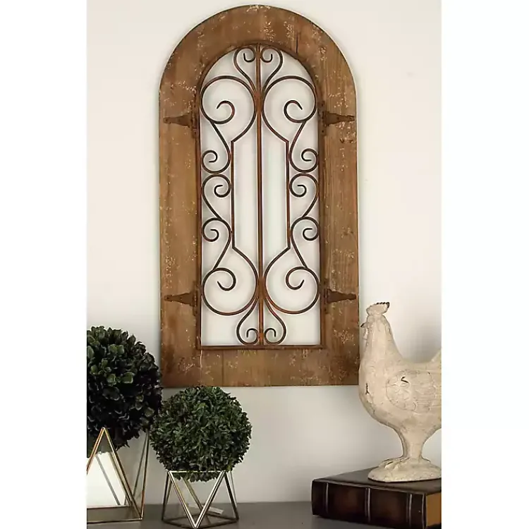 Kirklands Home Wall Plaques|Wood Black Metal Scrollwork Wall Plaque Brown