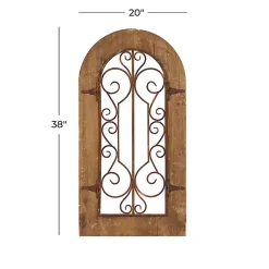 Kirklands Home Wall Plaques|Wood Black Metal Scrollwork Wall Plaque Brown