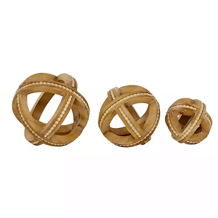 Wood Carved Bead Orbs, Set of 3 Bowl Filler