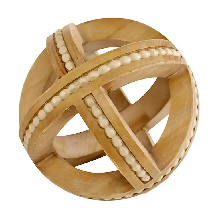 Wood Carved Bead Orbs, Set of 3 Bowl Filler