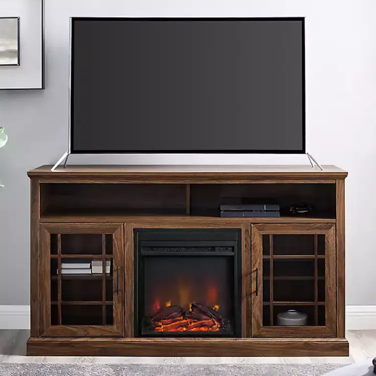 Kirklands Home Tv Stands & Media Consoles|Wood 2-Door LED Fireplace Cabinet Brown