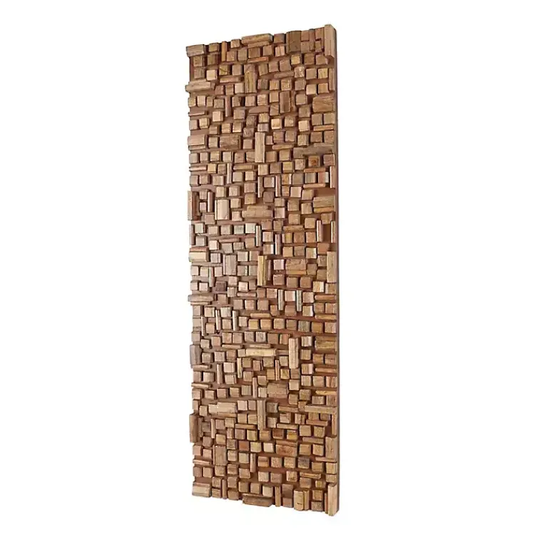 Kirklands Home Wall Plaques|Wood Geometric Block Wall Plaque, 16x48 in. Brown