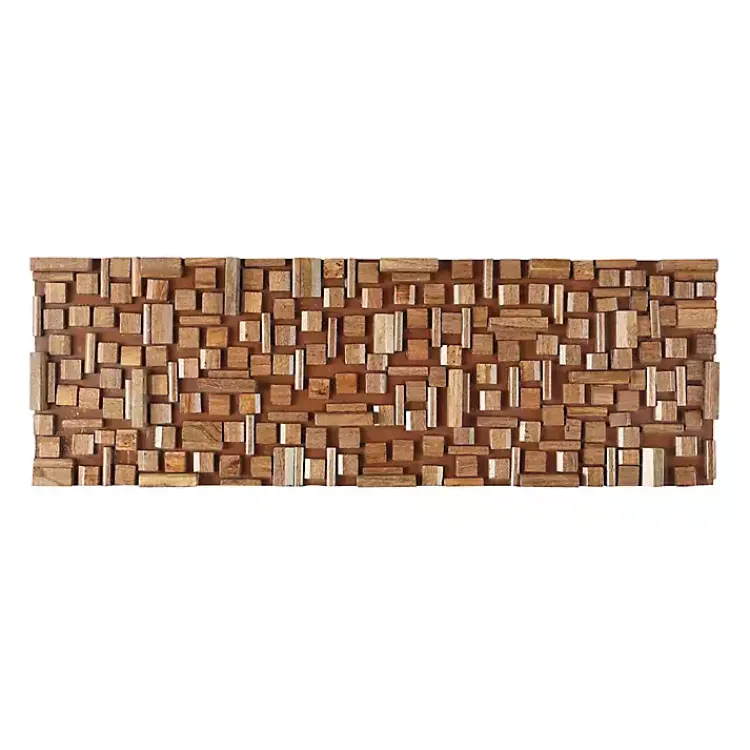 Kirklands Home Wall Plaques|Wood Geometric Block Wall Plaque, 36x12 in. Brown