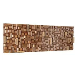 Kirklands Home Wall Plaques|Wood Geometric Block Wall Plaque, 36x12 in. Brown