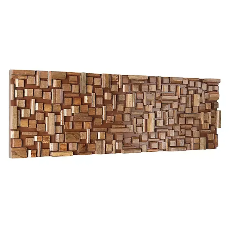 Kirklands Home Wall Plaques|Wood Geometric Block Wall Plaque, 36x12 in. Brown