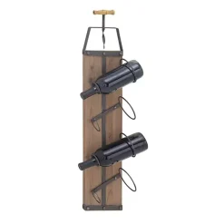 Kirklands Home Wall Storage|Wood Panel Black Metal Wine Rack Brown